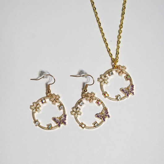 komplet biżuterii Komplet - Fioletowy motyl - kolczyki i naszyjnik