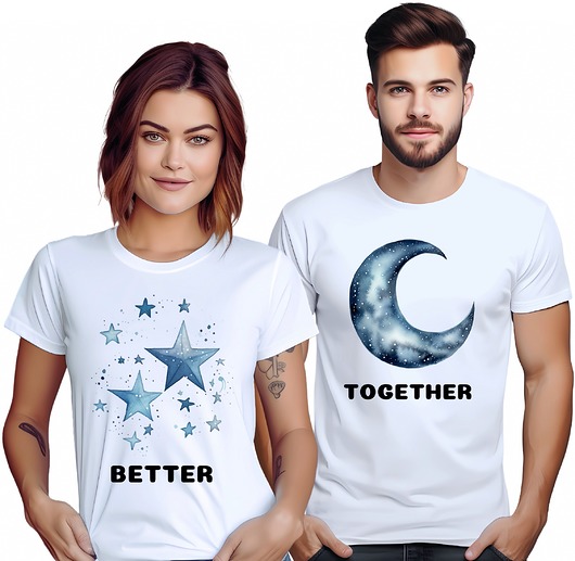 t-shirt damskie Koszulki dla pary Walentynki t-shirt komplet gwiazdy księżyc