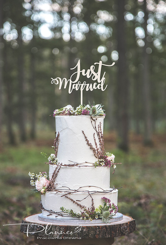 Toper Topper na tort Just married na ślub Planneo