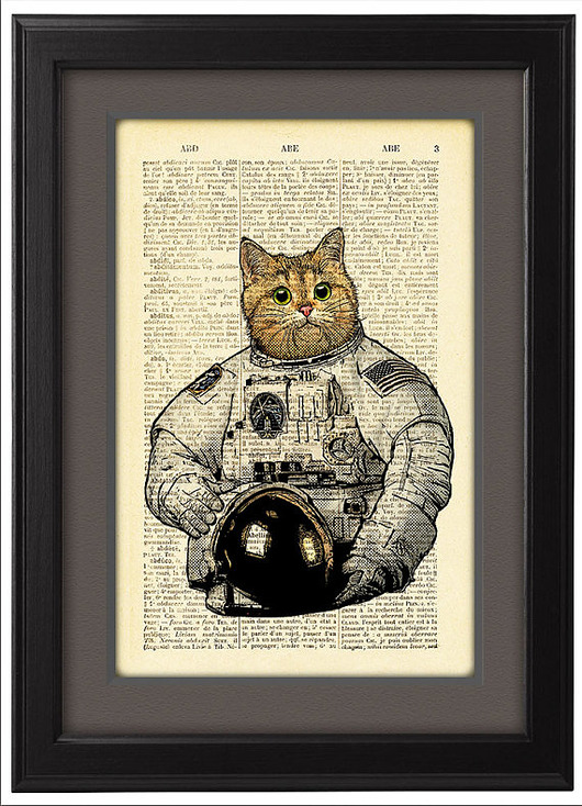 Plakat, grafika, ilustracja, kot astronauta nkcraftstudio