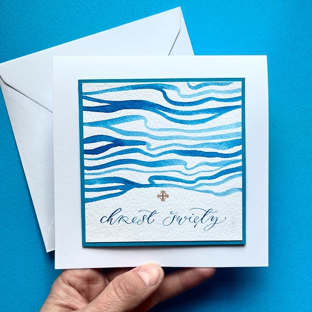 kartki scrapbooking Kartka na chrzest ręcznie malowana i kaligrafowana