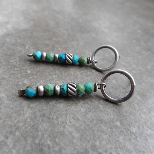 kolczyki z kamieniami Turkusiki na okrągło srebro 925