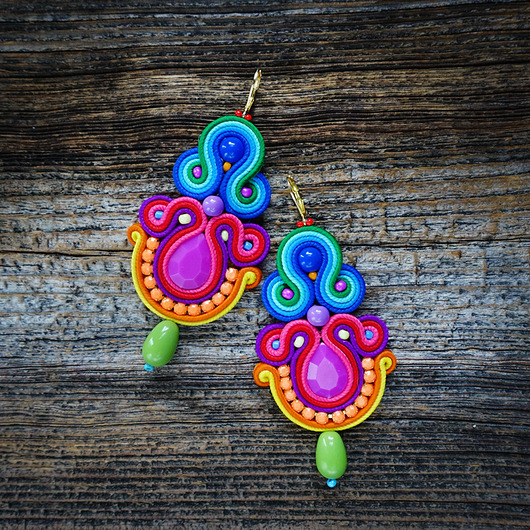 kolczyki soutache Bardzo kolorowe kolczyki soutache