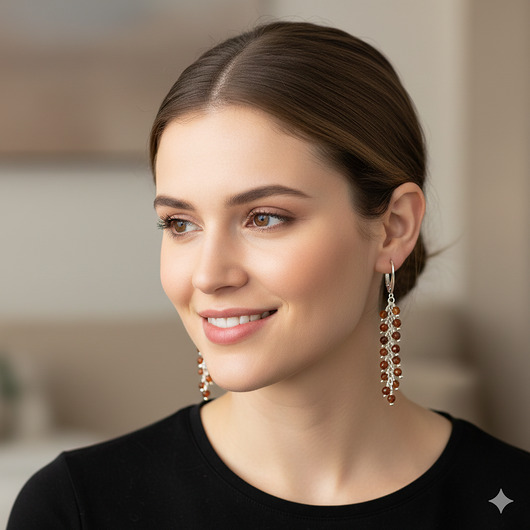 kolczyki srebrne Brązowe kolczyki gronka, srebro 925, granat