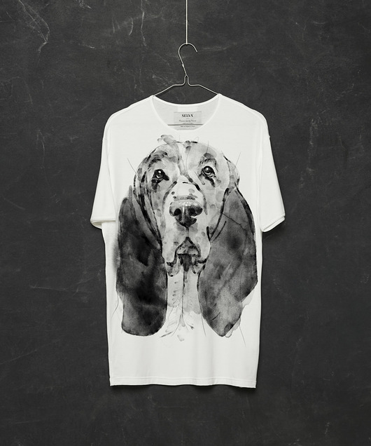 t-shirty męskie Basset Dog - Męski T-shirt z wysokiej jakości wiskozy - white