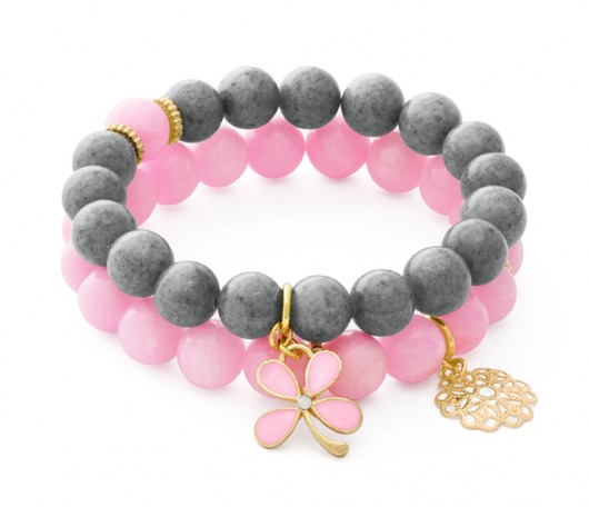 Pink & gray jade with pendants. Lavoga