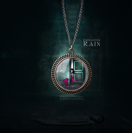 wisiory Deszcz Zaczarowany , romantyczny medalion