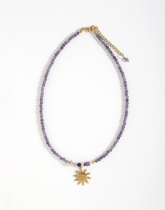 wisiory Naszyjnik Ametyst z zawieszką słońce
