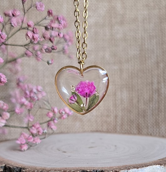 wisiory Złota zawieszka wisiorek kwiaty serce serduszko różowa