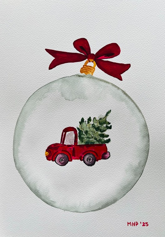 obrazy Bombka z autkiem a4 - akwarela