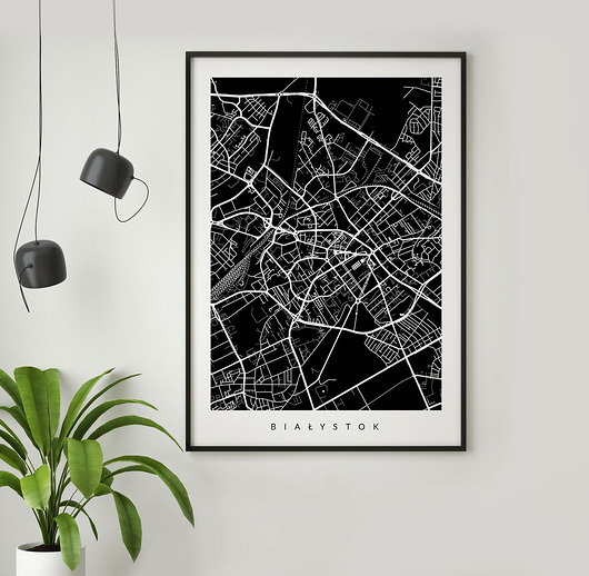 Plakat Białystok -  plan miasta - mapa na prezent   PLAKATY GEOMETRYCZNE