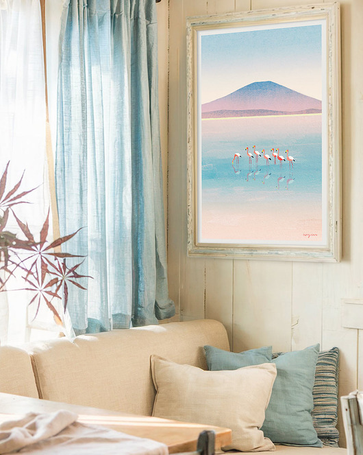 plakaty Plakat Flamingi - odbicie w jeziorze