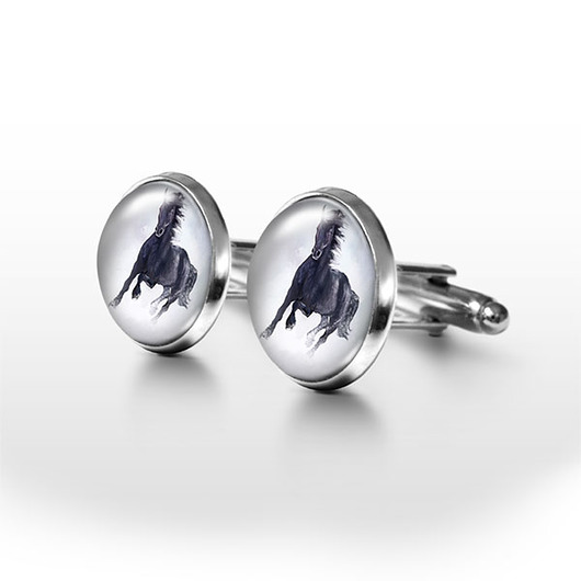 spinki do mankietów Czarny koń - spinki do mankietów