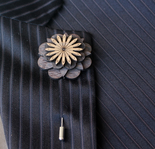 spinki do mankietów Drewniana elegancka wpinka na szpilce PROMIEŃ