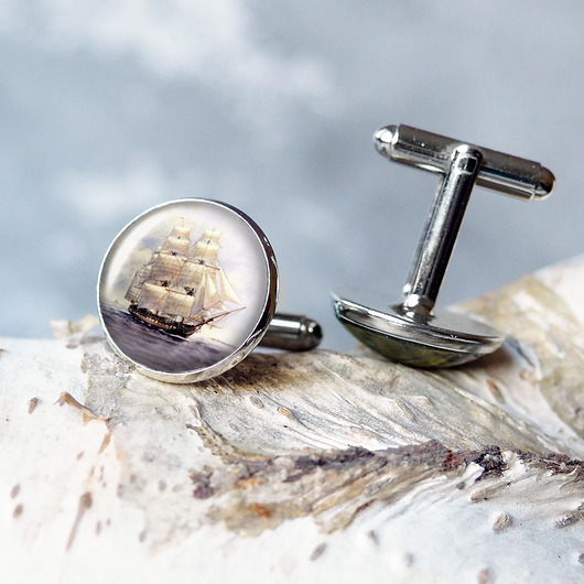 spinki do mankietów Żaglowiec ''BIAŁA PERŁA'' -spinki do koszuli unikatowe