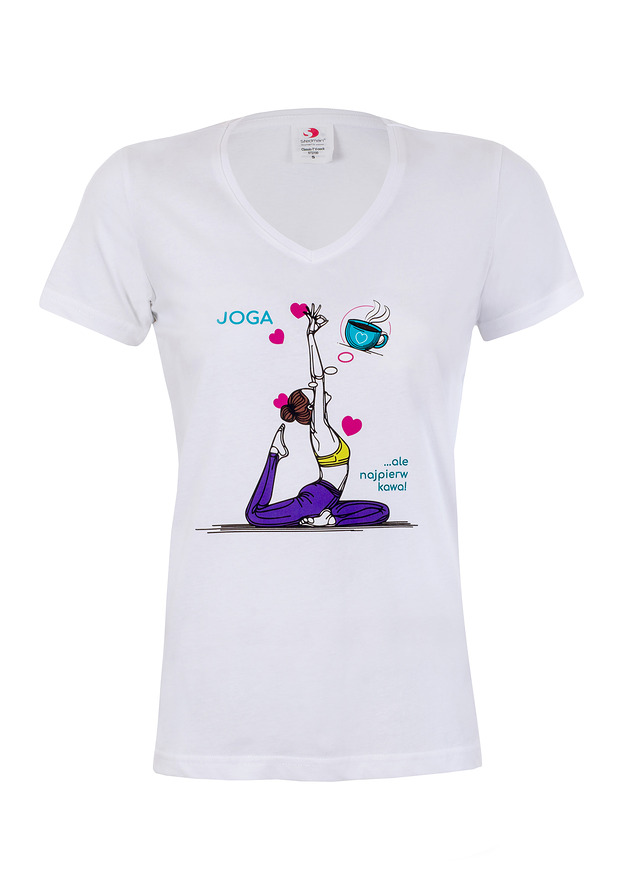 t-shirt damskie Bluzka t-shirt kawa JOGA  biała