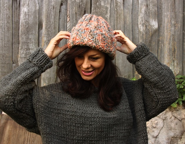 Czapka beanie melanż z wełną Mademoiselle Patrini