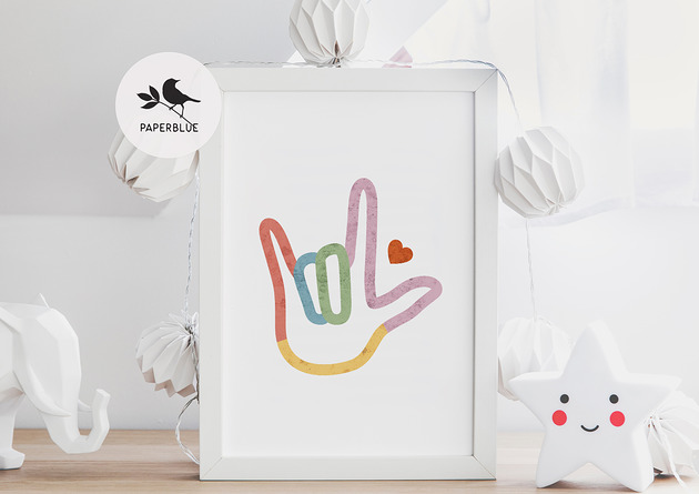 grafiki i ilustracje "Kocham Cię" w języku migowym - plakat do pokoju dziecięcego