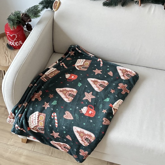 koce i narzuty Koc Świąteczny Wzór Piernikowe Domki