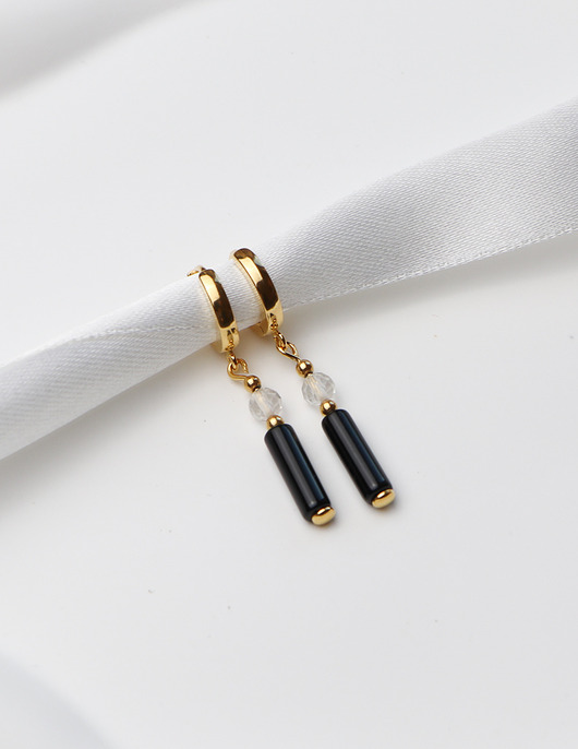 kolczyki z kamieniami Kolczyki pozłacane - Czarny Turmalin, Kryształ Górski