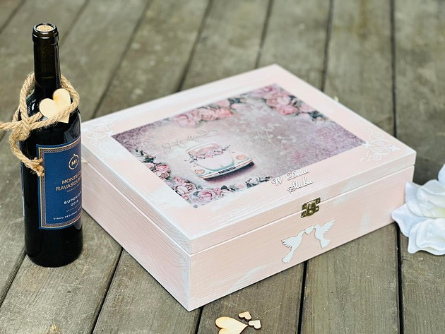 skrzynki, kufry i pudła Drewniane pudełko, skrzynia, na wino, prezent ślub