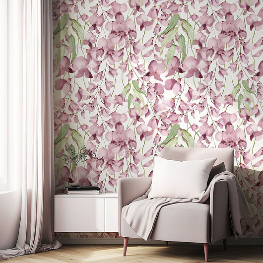 tapety i naklejki ścienne Tapeta Kolekcja Scent Of Velvet Wisteria. Kwiaty Akwarelowe
