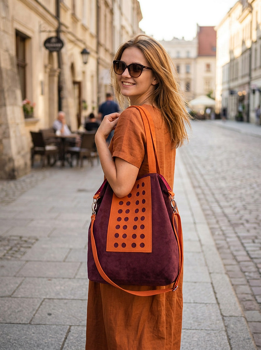 torby na ramię Torba hobo XXL - oberżyna, pomarańcz