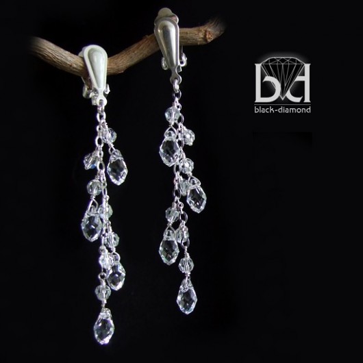 Ślubne Klipsy kryształ Swarovski Black Diamond
