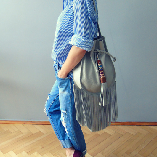 torby na ramię Torebka skórzana z frędzlami BAGBOHO worek boho