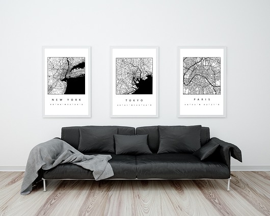 Zestaw 3 grafik B2 "NY Paris Tokyo" bikesbazaar