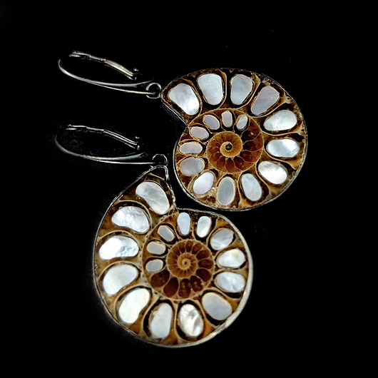 kolczyki srebrne Kolczyki srebrne perłowe amonity