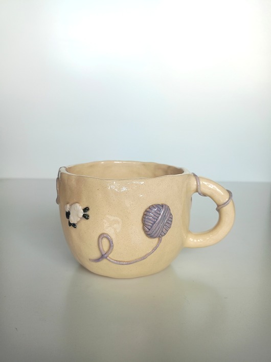 kubki Ceramiczny ręcznie robiony kubek w motki i owieczki