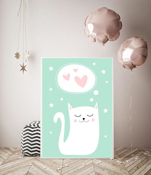PLAKAT DO POKOJU DZIECKA plakat z kotkiem kot black dot studio