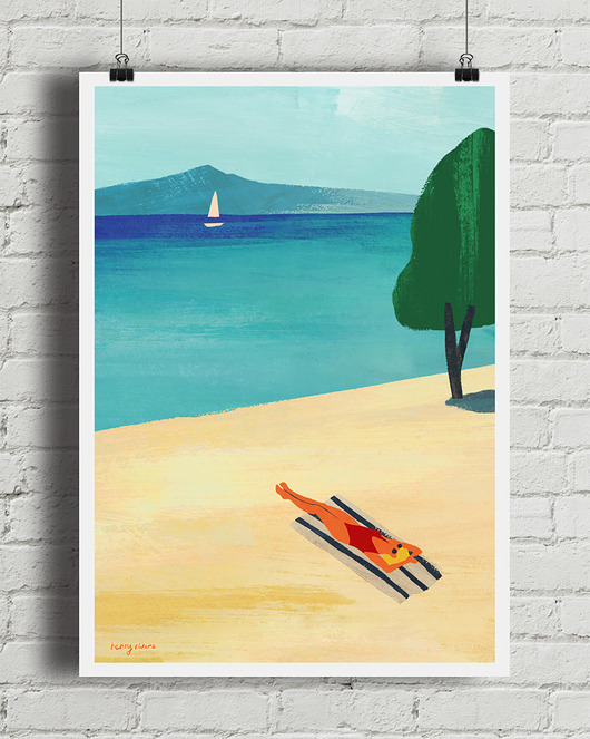 plakaty Słoneczna kąpiel - plakat z plażą