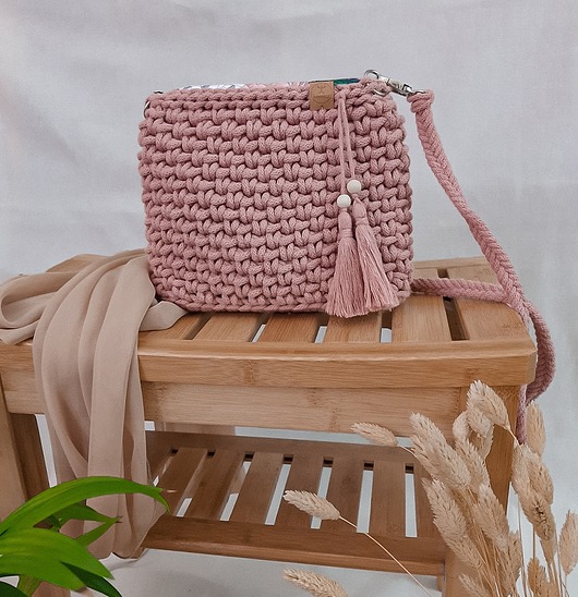 torby na ramię Torebka ze sznurka City bag - różowe złoto