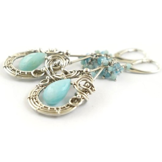kolczyki wire wrapping Korin  - srebrne kolczyki z amazonitem