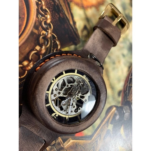 zegarki męskie DC 044 - BROWN Vintage - Mechaniczny zegarek w skórzanej oprawie