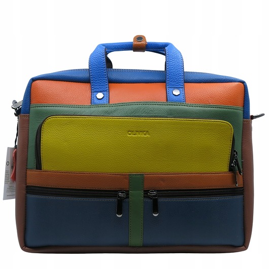 torby na ramię Aktówka torba na laptopa skórzana rączki regulowany pasek kieszenie OLIVKA