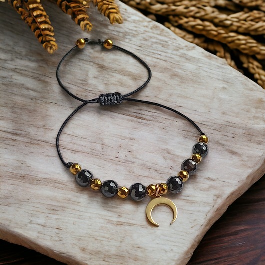 bransoletki z kamieni naturalnych OCHRONNA bransoletka - czarny turmalin - lunula