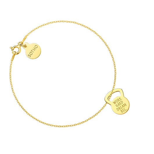 bransoletki srebrne Złota bransoletka kettlebell WORK HARD DREAM BIG