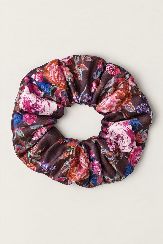 gumki do włosów Scrunchie jedwabna gumka do włosów, bordowe kwiaty