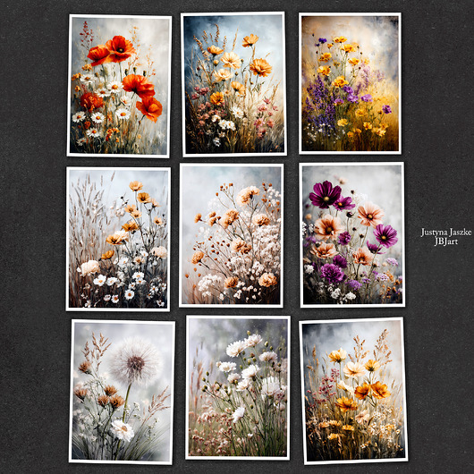 grafiki i ilustracje Kwiecista łąka - zestaw 9 grafik