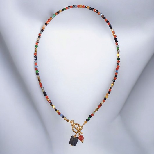 chokery Agat jesienny : naszyjnik z karneolem i turmalinem