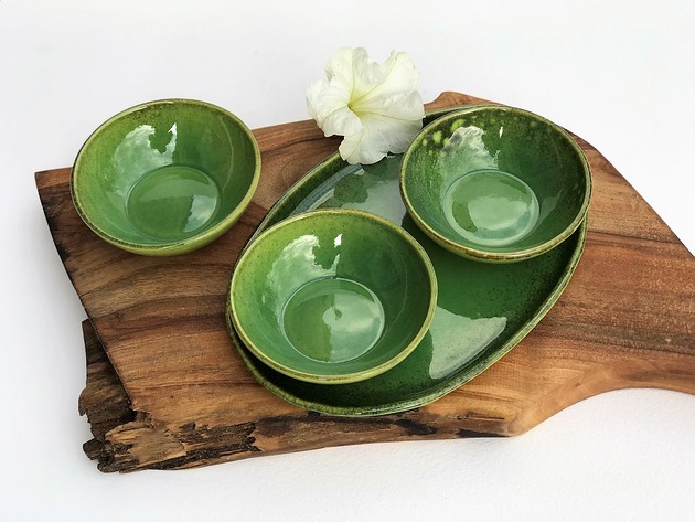 Zestaw - Talerz ceramiczny plus miseczki 3 szt Ceramika Tyka