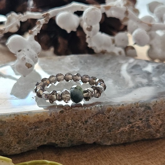 pierścionki elastyczne Pierścionek z kwarcem dymnym i turmalinem