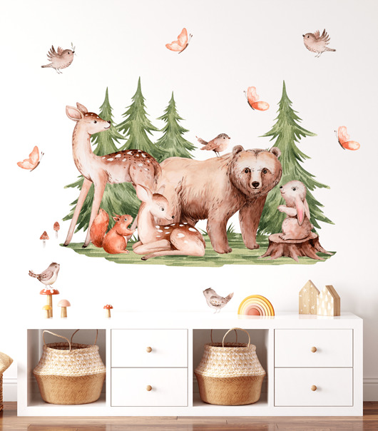 naklejki ścienne do pokoju dziecka Naklejka ścienna Leśne Zwierzątka  70 x 100 cm