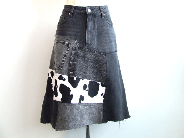 spódnice midi Patchworkowa spódnica jeans r.42