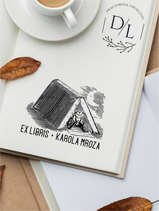 stemple Stempel Ex Libris Exlibris personalizowany Pan pod książką