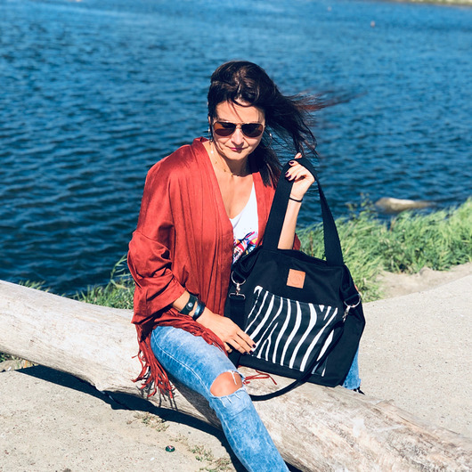 torby na ramię Torba szopper z weluru "Mili Chic MC6" - czarna zebra