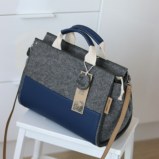 Szaro-granatowa filcowa torebka Jamajka felt label